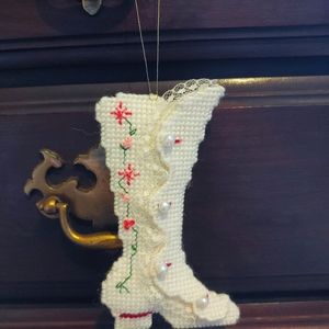 ⭐LAST DAY⭐ Vintage Crochet Boot Country Christmas Ornament Lace 5.5"